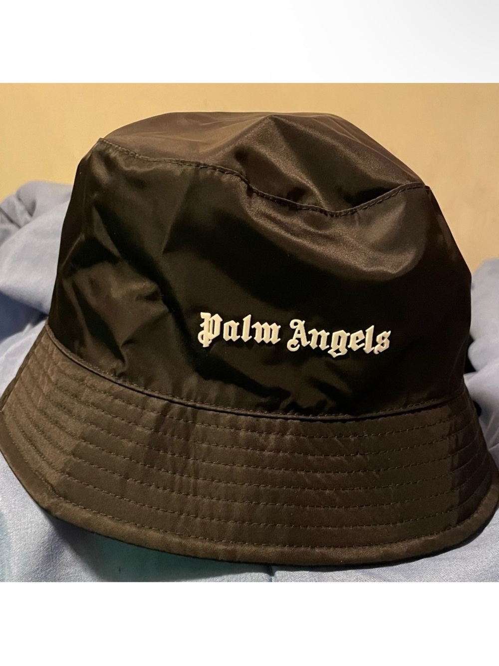 Palm Angels Black Bucket Hat with White Script Logo